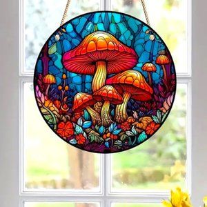 Mushroom Suncatcher Hanging Colorful Indoor Outdoor Trippy Wonderland Forest NEW